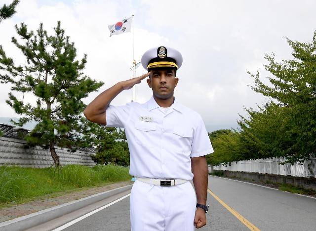 Pakistani-born Arnold Javaid, a petty officer first class in the South Korean Navy who was commissioned in 2023 (South Korean Navy)