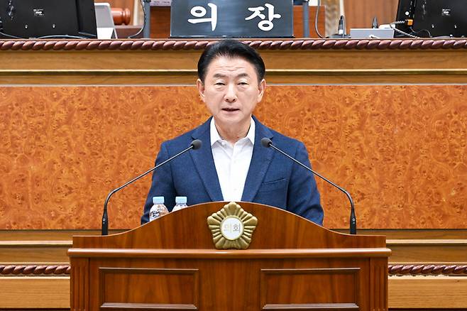 김동근 의정부시장이 시의회에서 2026년도 시정 연설을 하고 있다. 사진=의정부시청