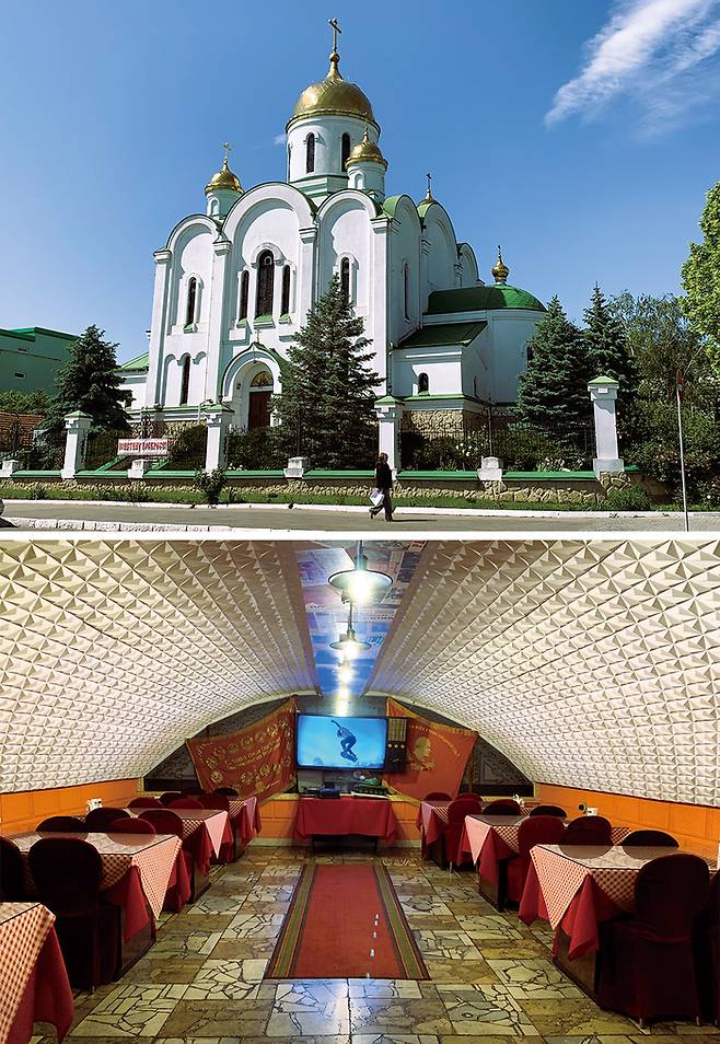 (위)크리스마스 대성당 (아래)빈티지 소련 기념품으로 장식된 티라스폴 대표 레스토랑인 ‘칸티나 우르스’