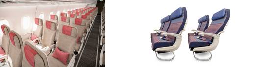 아시아나항공이 지난 3일부터 A350 기종 내부를 대한항공 시트로 교체하는 작업에 돌입했다. 기존 아시아나항공 시트(왼쪽)는 대한항공 시트(오른쪽)로 통일된다. 사진 양사 홈페이지