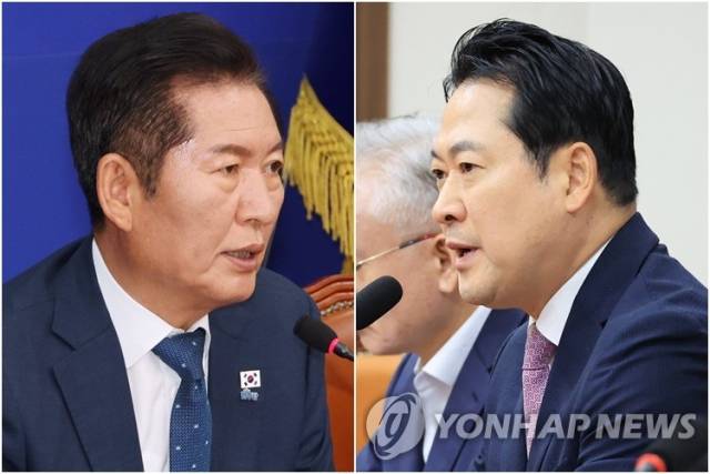 정청래(왼쪽) 더불어민주당 대표와 장동혁 국민의힘 대표. 연합뉴스