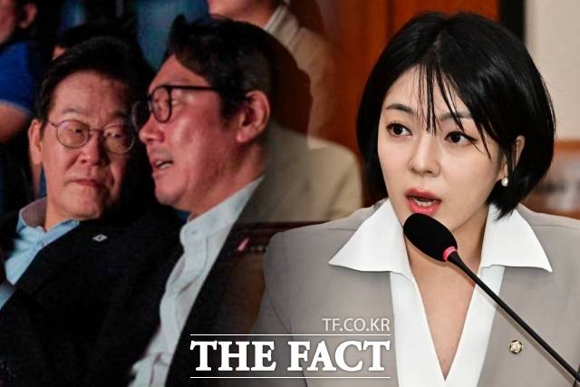 이재명 대통령과 조진웅이 지난 17일 서울 용산구 CGV에서 영화 '독립군:끝나지 않은 전쟁'을 관람하고 있는 모습(왼쪽), 배현진 국민의힘 의원. /이재명 대통령 SNS, 더팩트DB