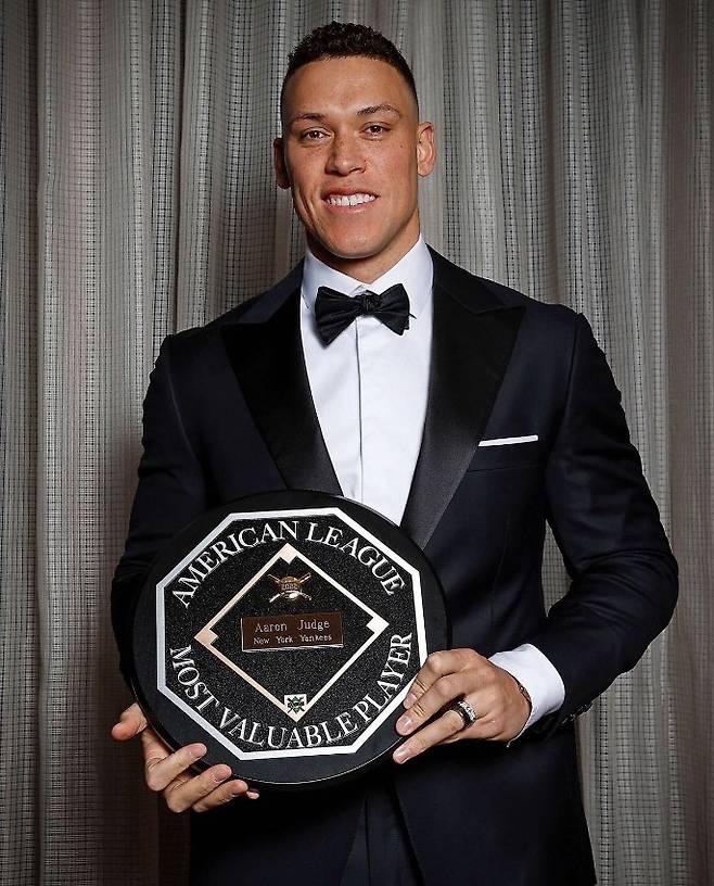 뉴욕 양키스의 애런 저지는 올해 아메리칸리그 세 번째 MVP를 수상했다. AP연합뉴스