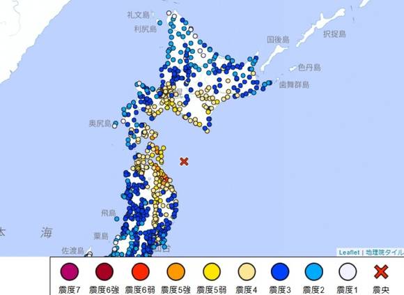 당시 지진 규모. [사진=일본 기상청 홈페이지]