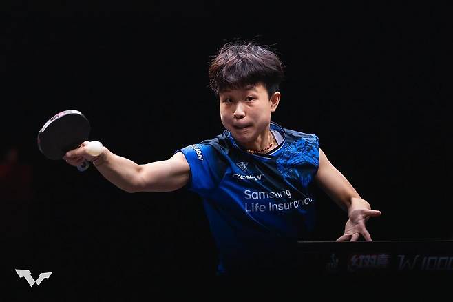WTT 파이널스 홍콩에 출전한 주천희의 경기 장면 [WTT 인스타그램 캡처. 재판매 및 DB 금지]