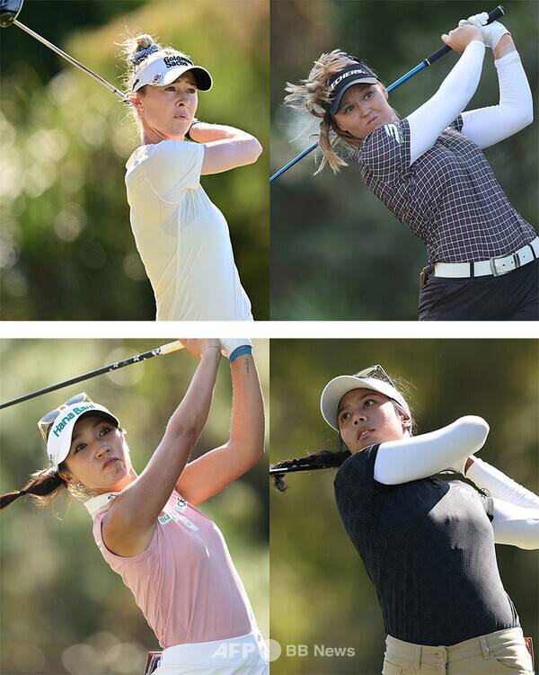 미국프로골프(PGA) 투어와 미국여자프로골프(LPGA) 투어가 공동 주관하는 혼성 골프 이벤트 대회인 2025년 그랜트 손턴 인비테이셔널에 출전하는 넬리 코다(미국), 브룩 헨더슨(캐나다), 리디아 고(뉴질랜드), 패티 타바타나킷(태국). 사진제공=ⓒAFPBBNews = News1