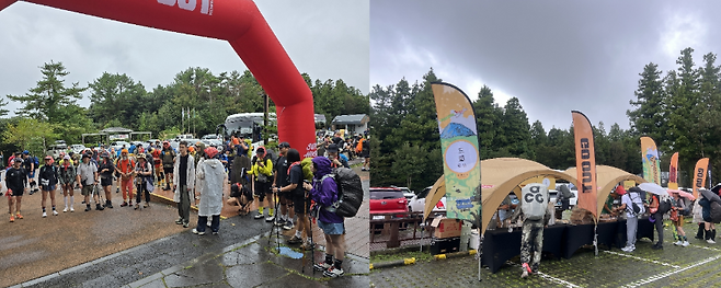 지난 9월 서귀포 일대에서 열린 ‘고아웃 슈퍼하이킹 in 제주’ 참가자들이 출발에 앞서 집결한 모습. 트레일러닝·하이킹·캠핑을 결합한 체류형 아웃도어 행사로, 지역 마을과 연계한 상생 모델로 주목받았다. (제주관광공사)