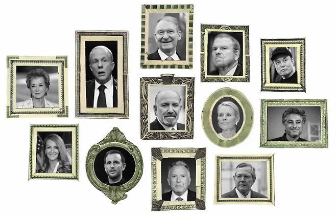 워싱턴포스트(WP) 기획 시리즈 ‘억만장자의 나라’에 소개된 트럼프 내각 12인의 합성 이미지. WP는 이들을 “미국 역사상 가장 부유한 행정부의 상징적 인물들”이라고 평가했다. 출처=WP