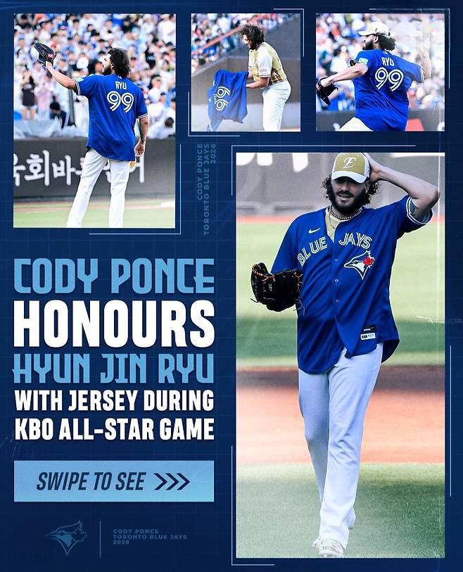 미국 메이저리그 토론토 블루제이스와 계약을 체결한 코디 폰세가 12일 자신의 SNS를 통해 한화 이글스, 한국팬들에게 감사 인사를 전했다. 사진 토론토 블루제이스 구단 SNS