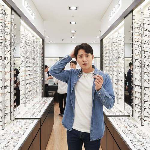 안경을 구매하러 왔다가 어떤 디자인을 고를지 힘들었던 적이 있으신가요? <제미나이로 생성한 이미지>