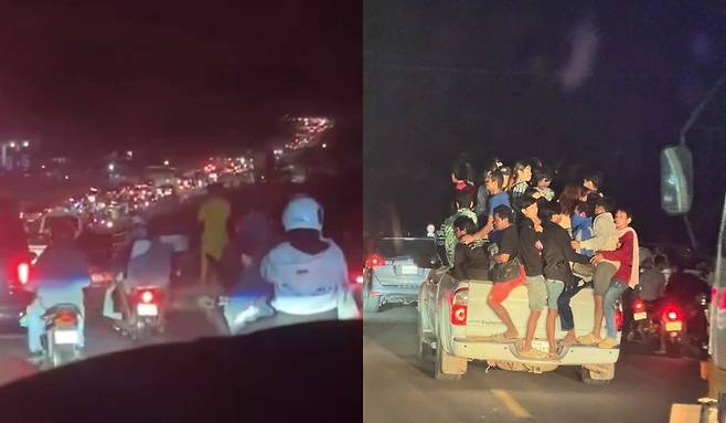 한밤중 피난에 나선 캄보디아 주민들 [X]