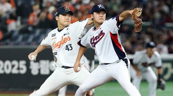 신인 드래프트 전체 2순위로 입단한 프로야구 한화 이글스 강속구 투수 정우주는 올해 데뷔 시즌을 성공적으로 보내며 ‘수퍼 루키’라는 찬사를 받았다. 그의 다음 목표는 월드베이스볼클래식에 나설 야구대표팀 선발진 승선이다. [연합뉴스, 뉴스1]