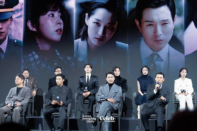 The cast of the Disney+ series “Made in Korea” during a press conference at the Grand InterContinental Seoul Parnas in southern Seoul on Dec. 15. [DANIELA GONZALEZ PEREZ]