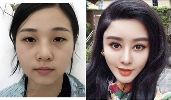 중국에서 유명 여배우 판빙빙을 닮기 위해 무려 800만 위안(약 16억 6000만원)에 달하는 성형수술을 받은 여성 허청시의 사연이 전해졌다. 사진 속 두 인물 모두 허청시. 바이두·허청시 웨이보 캡처