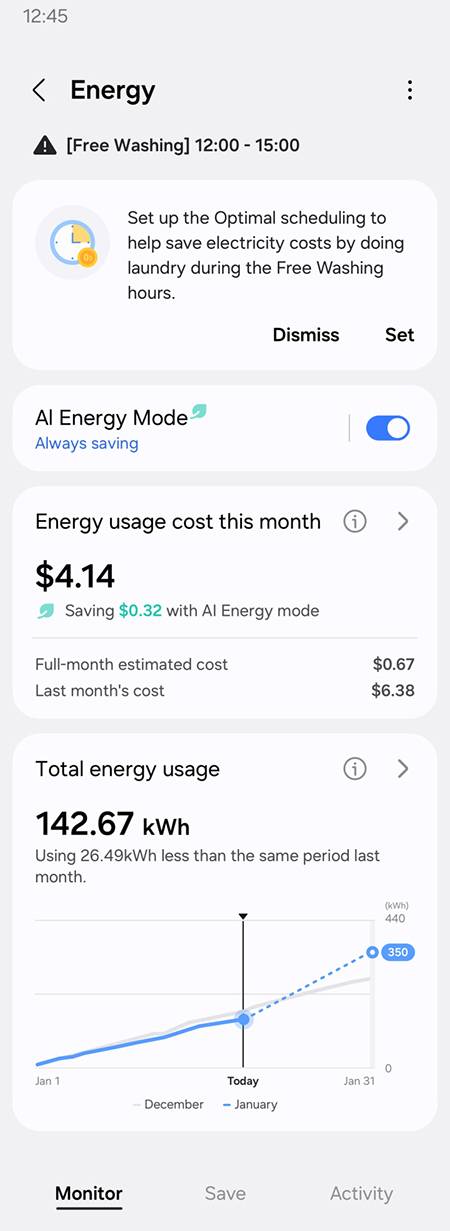 전기요금 혜택이 제공되는 시간에 맞춰 알림을 제공하는 삼성전자 ‘스마트싱스 에너지’ 앱 이미지. 삼성전자 제공