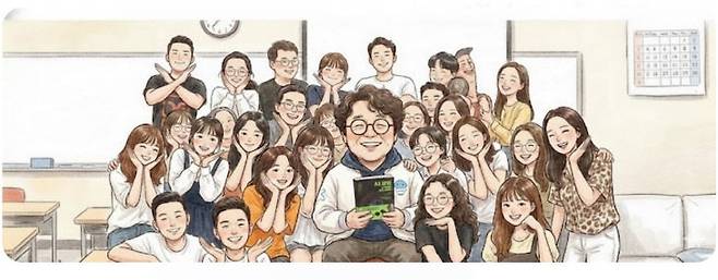 여현덕 교수와 제자들을 AI를 활용해 그린 그림
