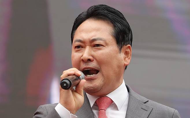 장동혁 국민의힘 대표가 지난 9월28일 서울 세종대로에서 열린 사법파괴 입법독재 국민 규탄대회에서 발언하고 있다. 연합뉴스