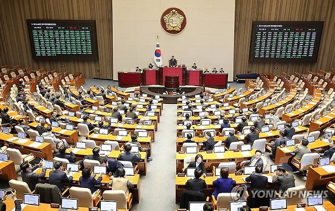 형사소송법 개정안 국회 본회의 통과 (서울=연합뉴스) 이동해 기자 = 12일 국회 본회의에서 형사소송법 일부개정법률안이 통과되고 있다. 2025.12.12 eastsea@yna.co.kr