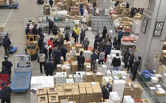 11월 26일 일본 도쿄도 고토구에 있는 도요스 중앙 도매시장 청과동에서 농산물 경매가 진행되고 있다. /사진=이은지 기자