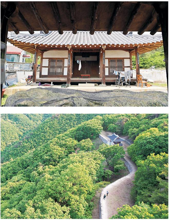 ‘용사일기’를 쓴 도세순을 기리는 재각인 ‘경암재’, 아래 사진은 도세순이 피란했던 경북 성주 독용산에 지어진 독용산성 동문.