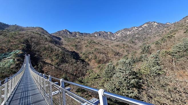 운악산 출렁다리와 운악산. 박찬희