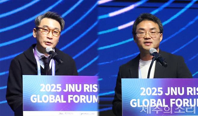 김진택 포스텍 IT융합공학과 교수(사진 왼쪽)와 탕 지량 미시간 주립대학교 재단 석좌교수. ⓒ제주의소리