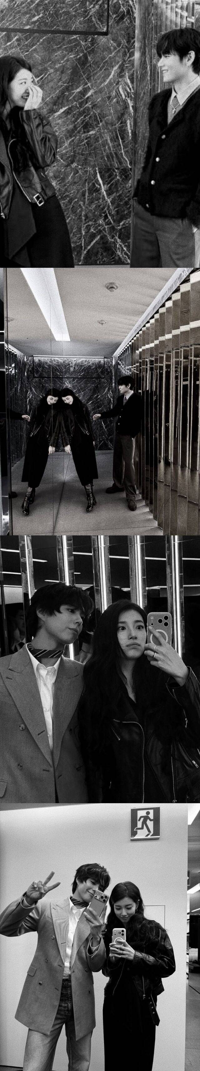 가수 겸 배우 수지가 방탄소년단 뷔, 박보검과 투샷으로 미모 조합을 완성했다. / 수지 인스타그램