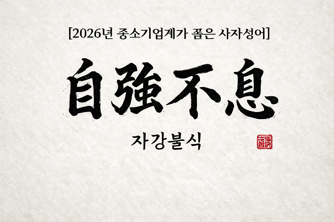 중소기업중앙회는 21일 중기업계를 대상으로 2026년을 관통하는 키워드에 대한 설문조사를 실시한 결과 ‘자강불식(自强不息)’이 꼽혔다고 밝혔다. [중기중앙회]