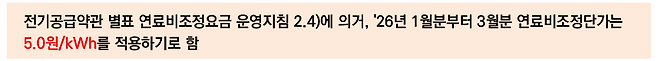 최종연료비 조정 단가. (한전 제공)