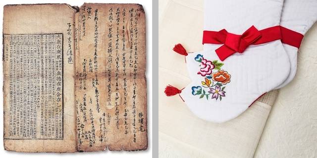 조선시대에는 왕실에서 신하들에게 달력(책력)을, 민가에서는 며느리가 집안 어른들에게 버선을 선물했다. 사진 왼쪽은 ‘경진년 대통력’ . 우리역사넷, 클립아트코리아