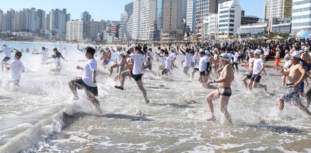 제39회 해운대 북극곰축제가 다음 달 17~18일 이틀 동안 해운대해수욕장에서 열린다. 사진은 올해 초 열린 축제 모습. 왼쪽은 제39회 해운대 북극곰축제 포스터. 부산일보DB