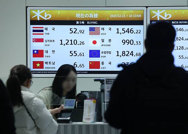 23일 인천국제공항 제2터미널 한 은행 환전소에 원/달러 환율이 표시되고 있다. /연합뉴스