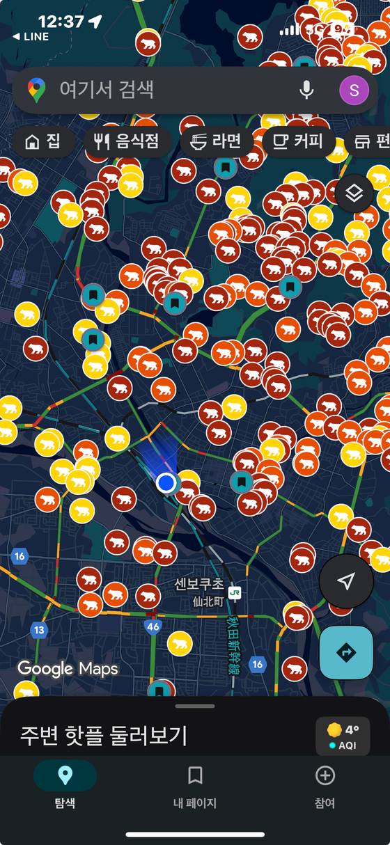 이와테현 모리오카시에서 찍어본 곰 출몰 지도. 정원석 특파원
