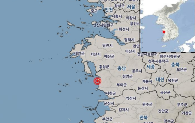기상청은 25일 오후 3시37분 충남 보령시 서남서쪽 약 10㎞ 해역에서 규모 2.0 지진이 발생했다고 밝혔다./기상청