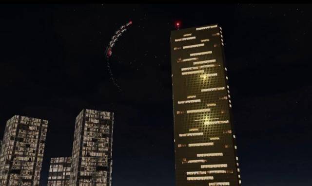 24일 미국 북미항공우주방위사령부(NORAD)가 제공한 산타클로스 위치 추적 영상에서 산타가 썰매를 서울 여의도 63빌딩 주변을 지나가고 있다. 북미항공우주방위사령부 사회관계망서비스(SNS) 영상 캡처