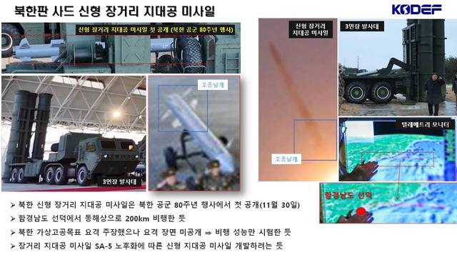 북한은 ‘북한판 사드’로 불리는 신형 장거리 지대공 미사일 시험발사 사실을 공개했다. 한국국방안보포럼/ 유용원 의원실 제공
