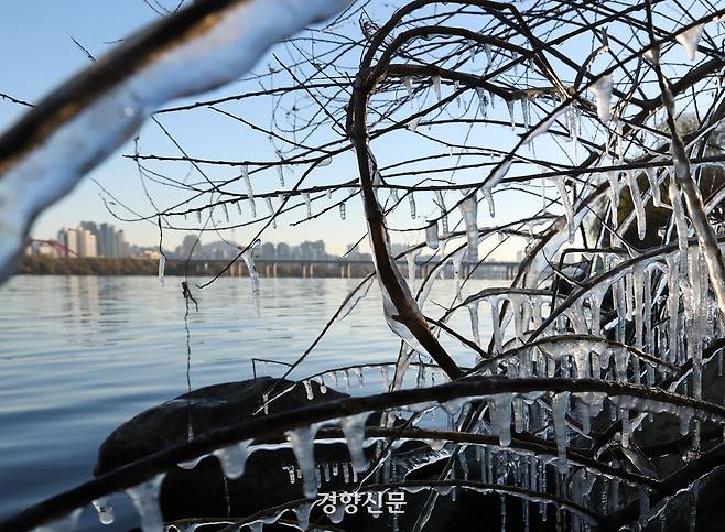 서울 영등포구 한강 변에 고드름이 얼어 있다. 성동훈 기자