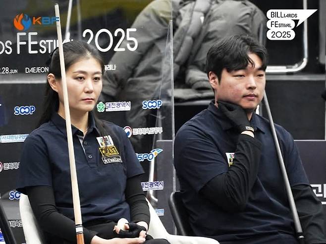 포켓 D3 클럽팀챔피언십에서 우승한 임윤미(왼쪽) 김수웅(서울당구연맹A). (사진=대한당구연맹)