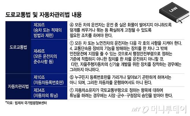 도로교통법 및 자동차관리법 내용. /그래픽=이지혜 디자인기자.