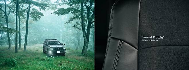 일본 자동차 기업 토요타의 SUV 랜드 크루저(오른쪽) 사진. 토요타 산하 브랜드 코르데 바이는 랜드 크루저의 카시트(왼쪽)를 스파이버의 브루드 프로틴으로 제작한 차종을 내년 별도 출시할 예정이다./사진=스파이버 홈페이지 갈무리