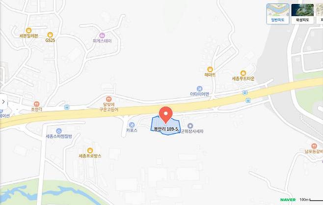 맥도날드 세종 1호점 부지 위치도. 남양유업 인근이다. 사진=네이버 지도 갈무리.