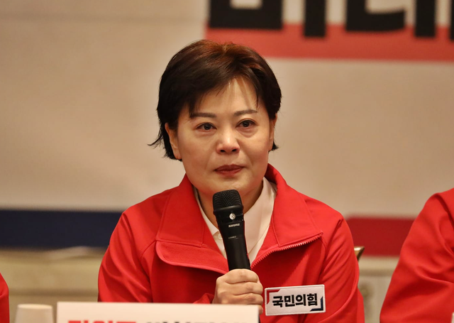 윤희숙 국민의힘 전 의원이 지난 2024년 3월 제22대 총선 서울 중성동갑 후보로서 당 선거대책위원회의에 참석한 모습.<윤희숙 전 국회의원 페이스북 사진 갈무리>