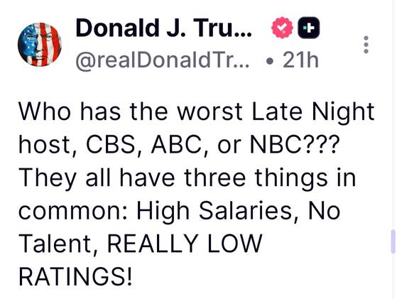 도널드 트럼프 미국 대통령이 24일(현지시간) 성탄절 메시지와 함깨 올린 방송사 진행자 비판 메시지. [트루스소셜 캡처]