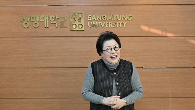 김종희 총장이 상명대의 AI와 기술의 시대 속 '진리, 정의, 사랑'이 더욱 중요한 가치를 지닌다고 강조했다.(사진=정철희 기자)