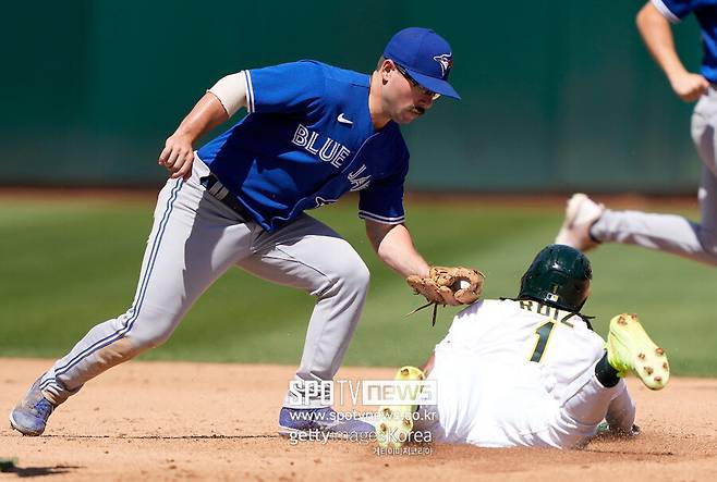 ▲ 2023년 9월 류현진을 상대로 2루와 3루를 연달아 훔쳤던 루이스. 류현진의 '1경기 2도루' 허용은 메이저리그에서 처음 있는 일이었다.