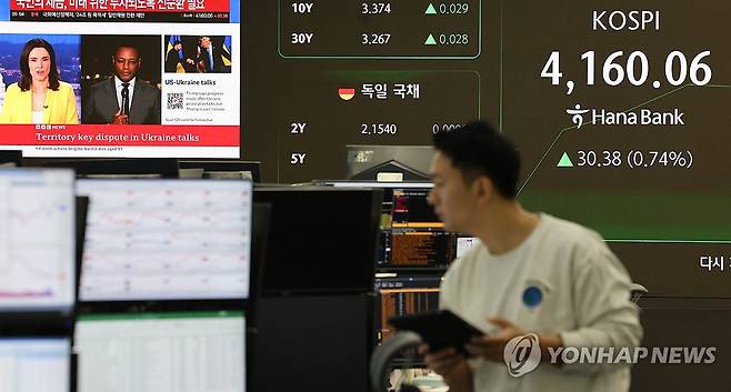 서울 중구 하나은행 본점 딜링룸 [연합뉴스 자료사진. 재판매 및 DB 금지]