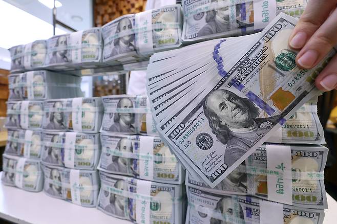 서울 중구 하나은행 위변조대응센터에서 직원이 100달러 지폐를 살펴보고 있다. / 뉴스1