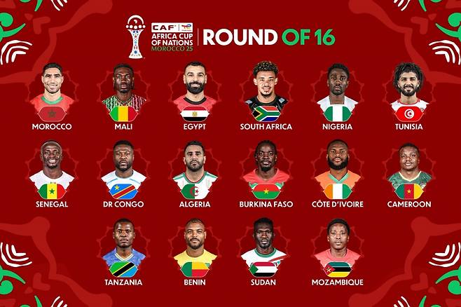 2025 아프리카축구연맹(CAF) 아프리카 네이션스컵 16강 진출팀. /사진=아프리카 네이션스컵 SNS 캡처