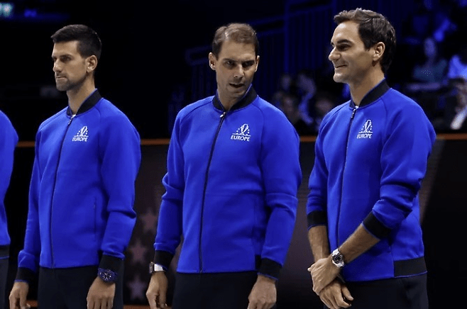 나달, 페더러와 나란히 선 조코비치. 조코비치의 은퇴는 나달, 페더러와는 다른 '은퇴 투어' 방식이 될 것이라는 전망이 나오고 있다.&nbsp;