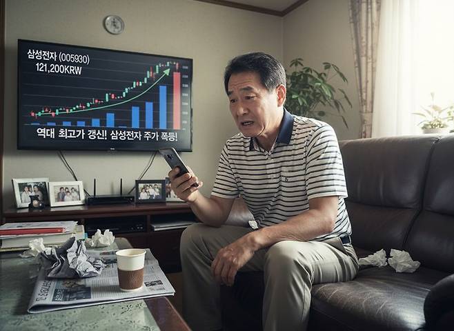 머피의 법칙같다. '내가 팔면 오르고, 내가 사면 떨어지고' 이 법칙은 대한민국 모든 개미들이 입에 달고 사는 말이다. 그래서 주식투자를 못 하겠다는 중년들에게 투자는 더이상 미룰 수 없는 숙제다. 전문가들은 물가상승률에도 미치는 못하는 예금에 돈을 묻어두는 것은 소리 없이 자산을 도둑 맞는 격이라고 경고한다. /AI '뤼튼'이 생성한 이미지